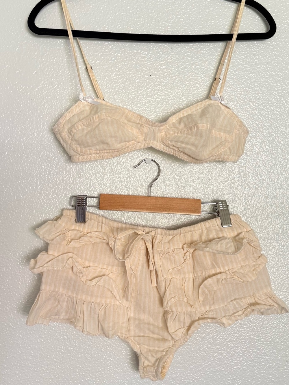 LoveShackFancy Cassandra Sun Suit Bralette Ruffle Cream Beige Two-Piece Set XS